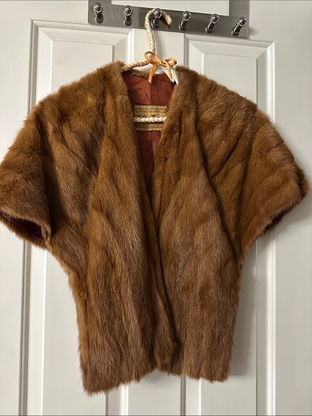 Classic Brown Short-Sleeve real Fur Wrap
